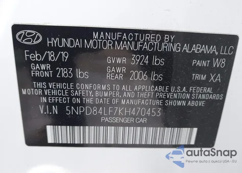 2019 Hyundai Elantra Sel из США, поврежденный, VIN 5NPD84LF7KH470453